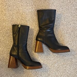 Feners Le Retro Noir Black Leather Ankle Boots